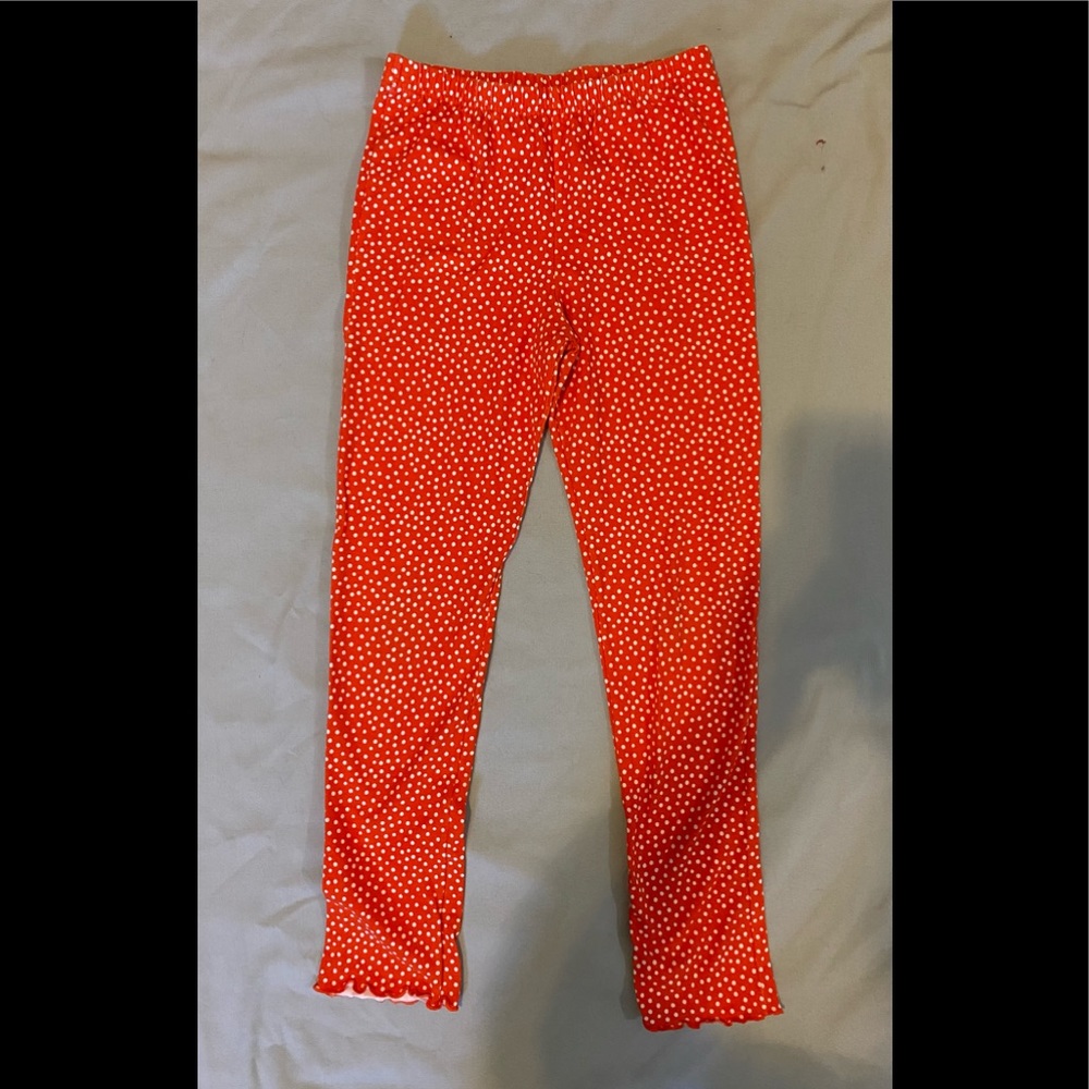 VTG Kelly’s Kids 10/12 Orange White Halloween Leggings Polka Dots Stretch Knit